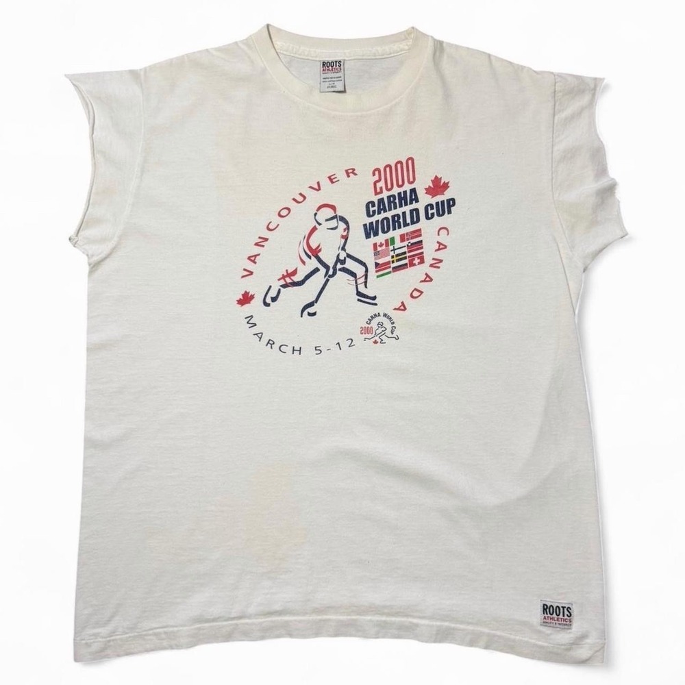 Roots Y2K Vancouver Carha World Cup Canada Sports Souvenir Cutoff T-shirt Large